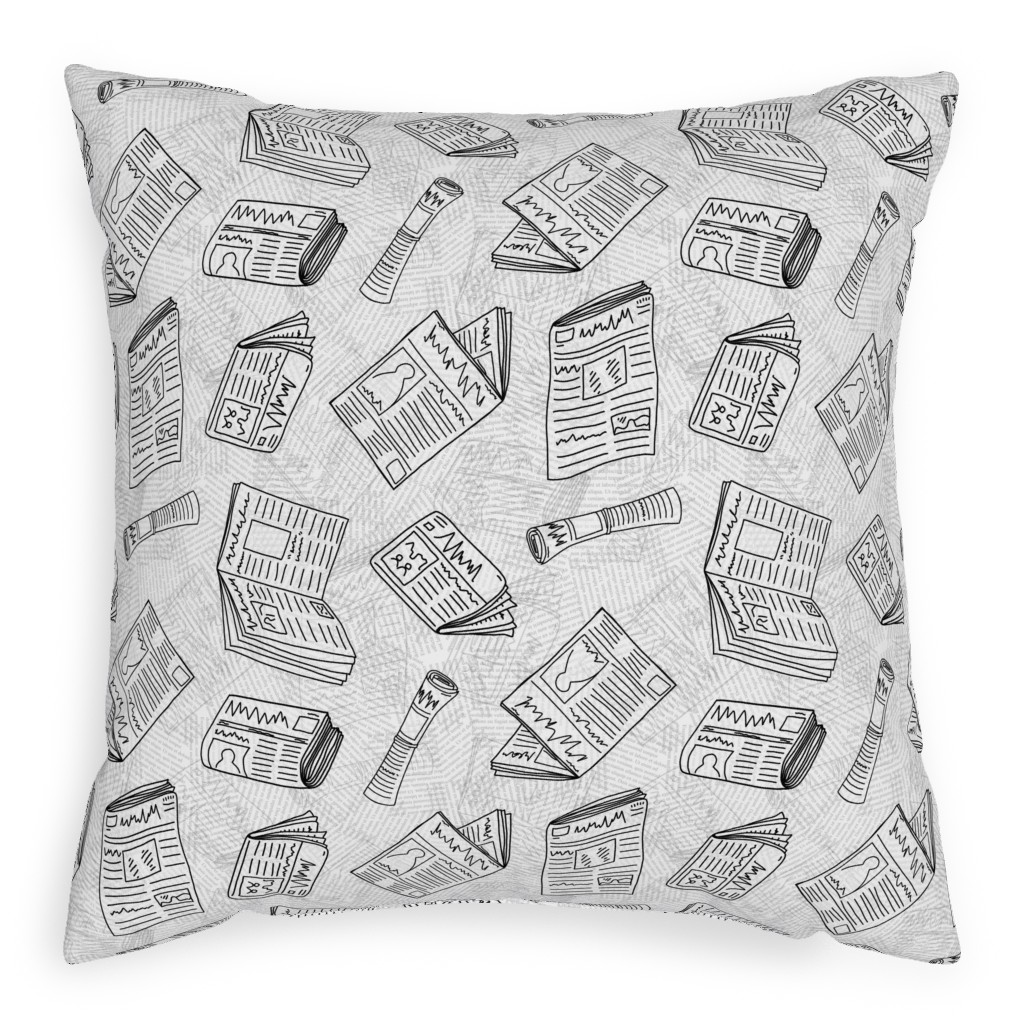 Newsprint Pillow, Woven, White, 20x20, Double Sided, White