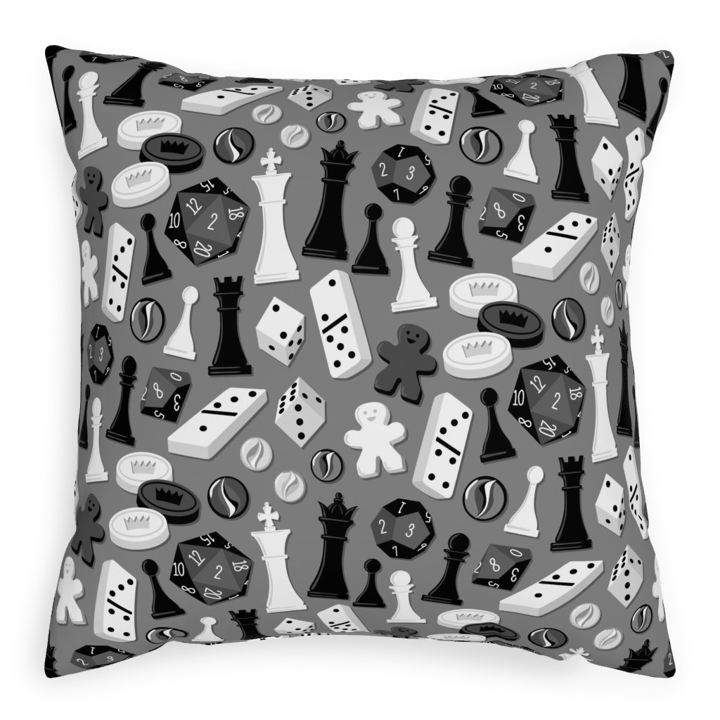 Game on Pillow, Woven, White, 20x20, Double Sided, Gray, Cement