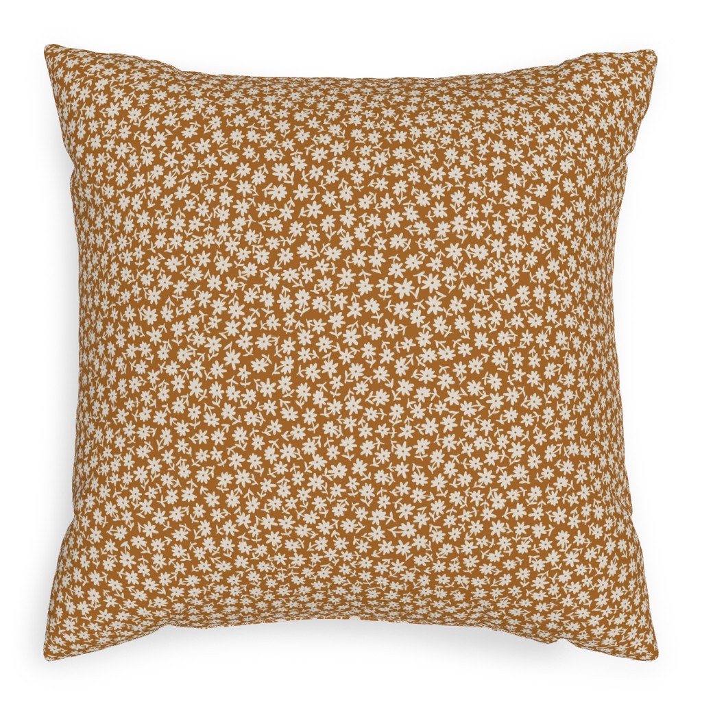 Ditsy Floral - Cream on Golden Mustard Brown Pillow, Woven, White, 20x20, Double Sided, Brown