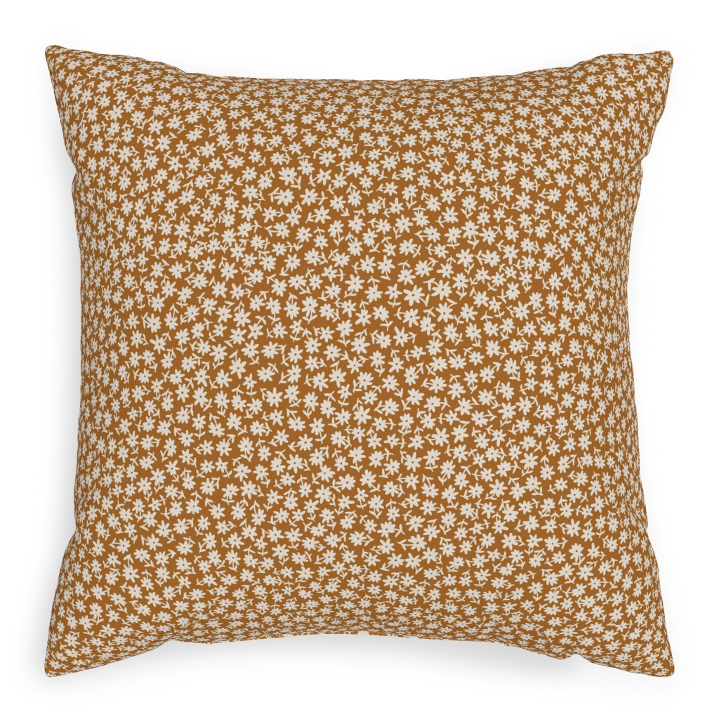 Ditsy Floral - Cream on Golden Mustard Brown Pillow, Woven, White, 20x20, Double Sided, Brown, Brown
