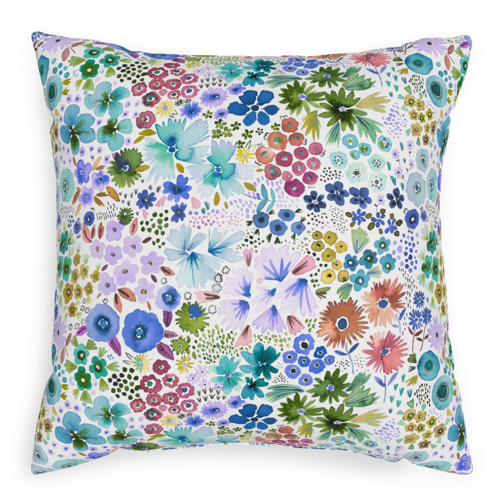Artful Little Flowers - Multi Pillow, Woven, White, 20x20, Double Sided, Multicolor