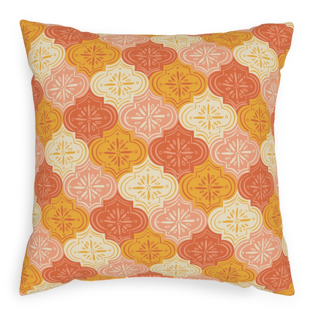 Arabesque - Warm Pillow, Woven, White, 20x20, Double Sided, Orange