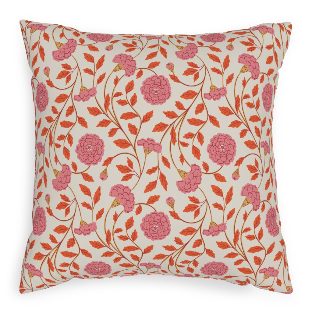 Naisha's Garden Pillow, Woven, White, 20x20, Double Sided, Pink, Bright Pink