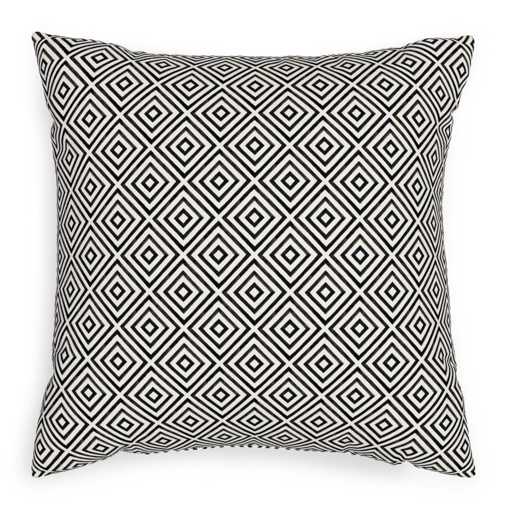 Diamond Pattern - Black and White Pillow, Woven, White, 20x20, Double Sided, Black