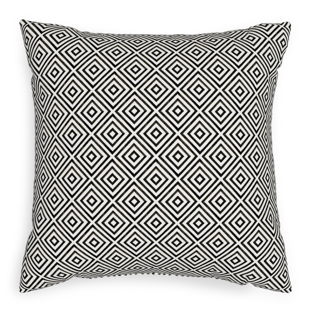 Diamond Pattern - Black and White Pillow, Woven, White, 20x20, Double Sided, Black, Black