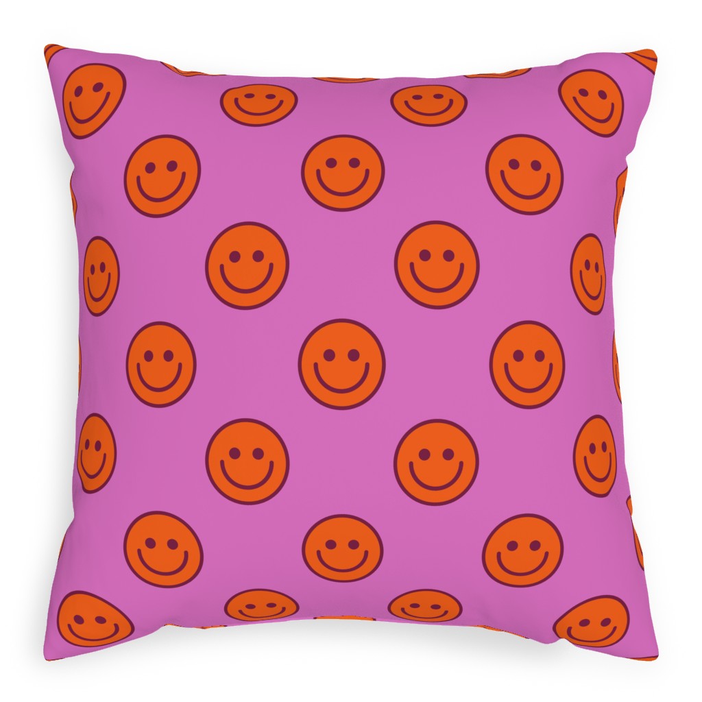 Smileys - Rasberry Sherbert Pillow, Woven, White, 20x20, Double Sided, Pink