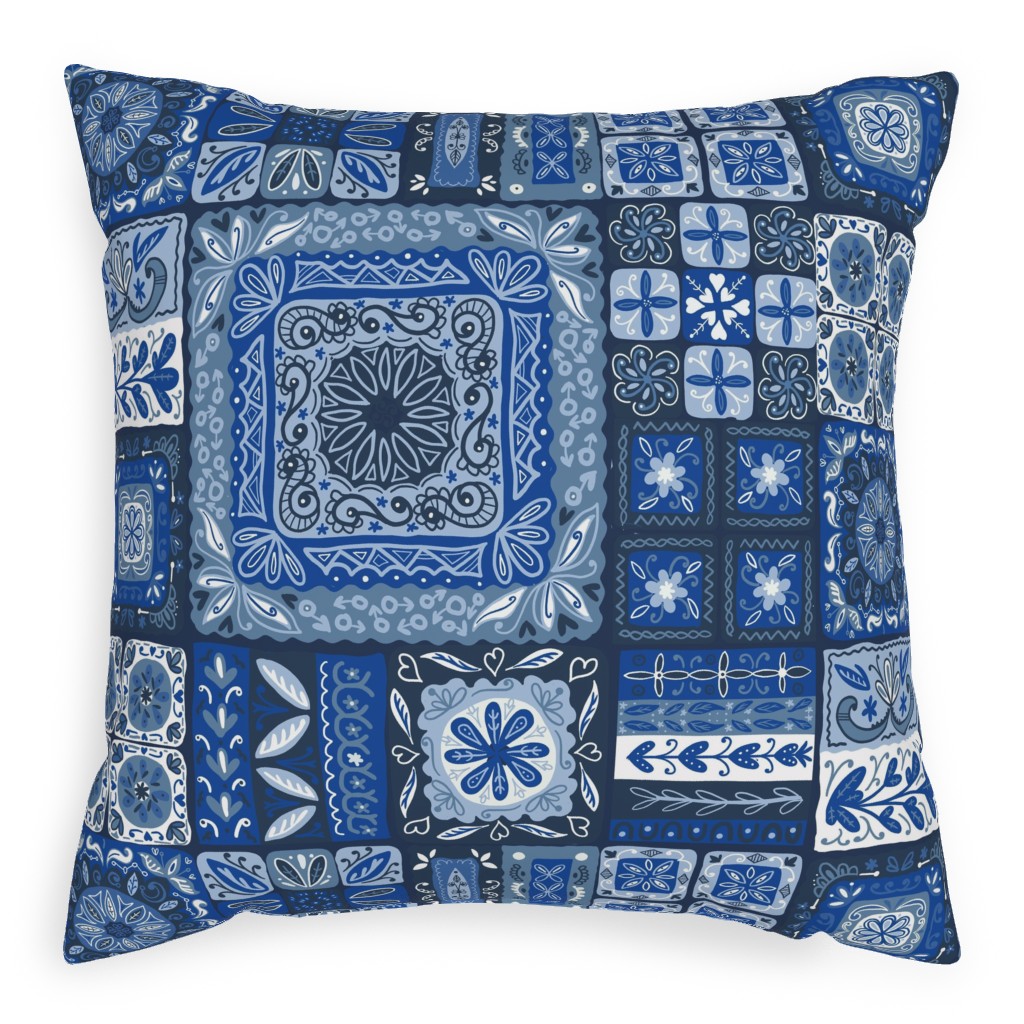 Grandma's Patchwork - Blue Pillow, Woven, White, 20x20, Double Sided, Blue, True Blue