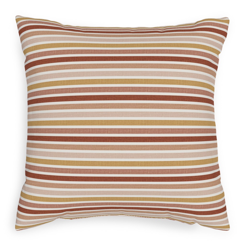 Retro Stripes - Pink on Faux Linen Pillow, Woven, White, 20x20, Double Sided, Pink, Bright Pink
