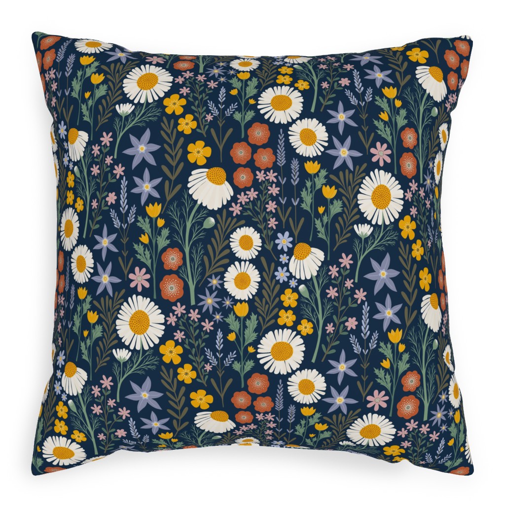 British Spring Meadow - Navy Pillow, Woven, White, 20x20, Double Sided, Multicolor