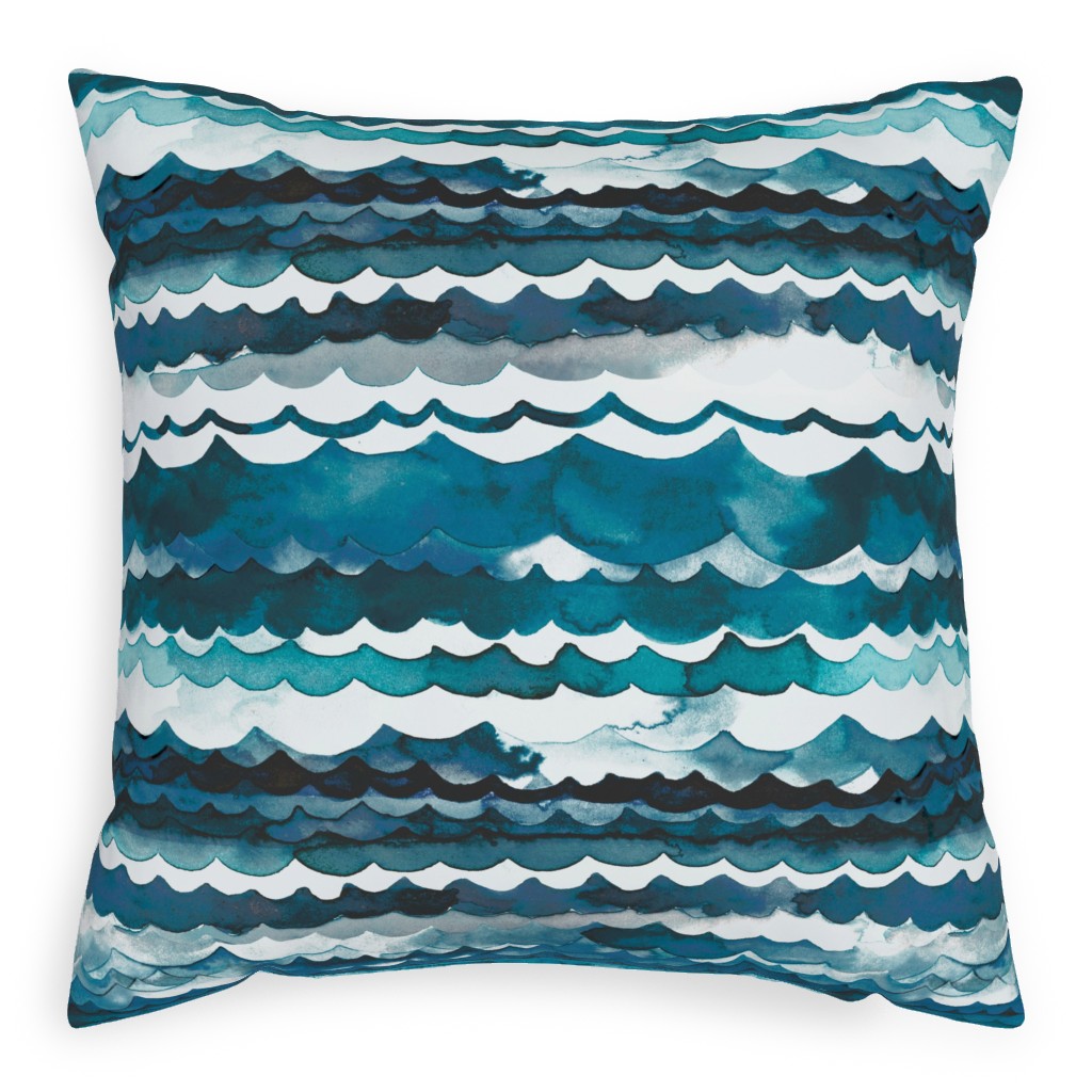Sea Waves - Aqua Pillow, Woven, White, 20x20, Double Sided, Blue