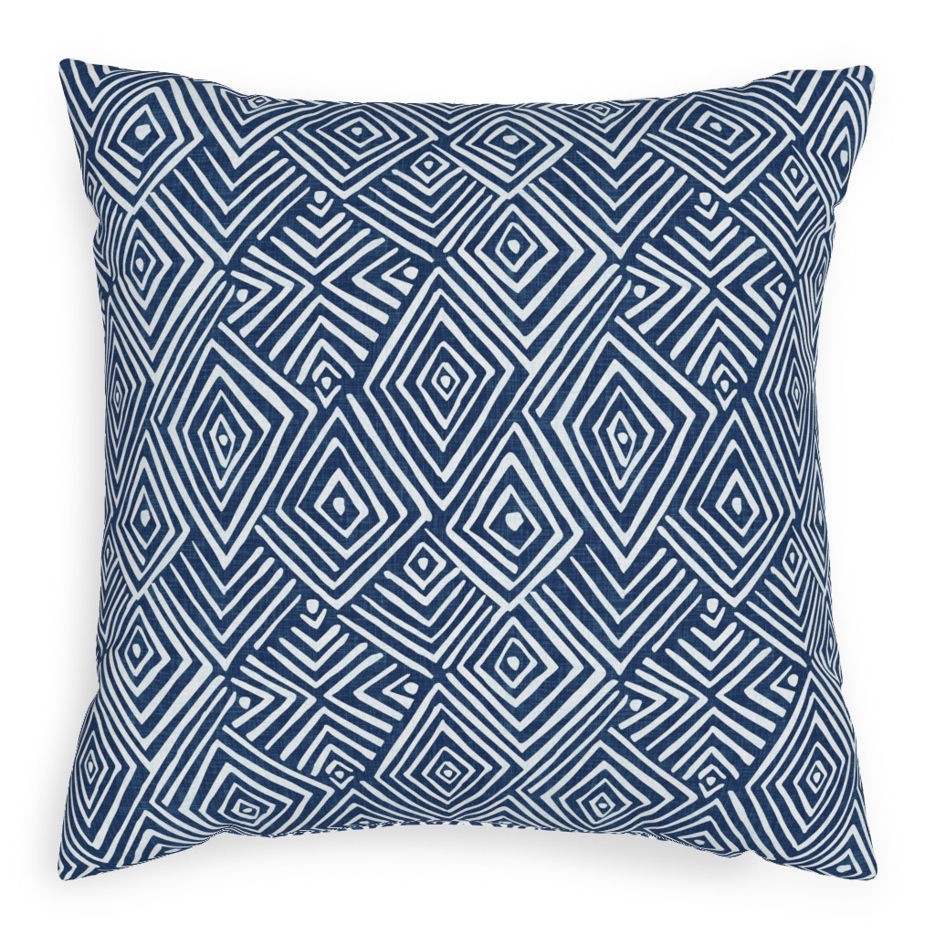 Diamond Mud Cloth -Blue Pillow, Woven, White, 20x20, Double Sided, Blue, True Blue