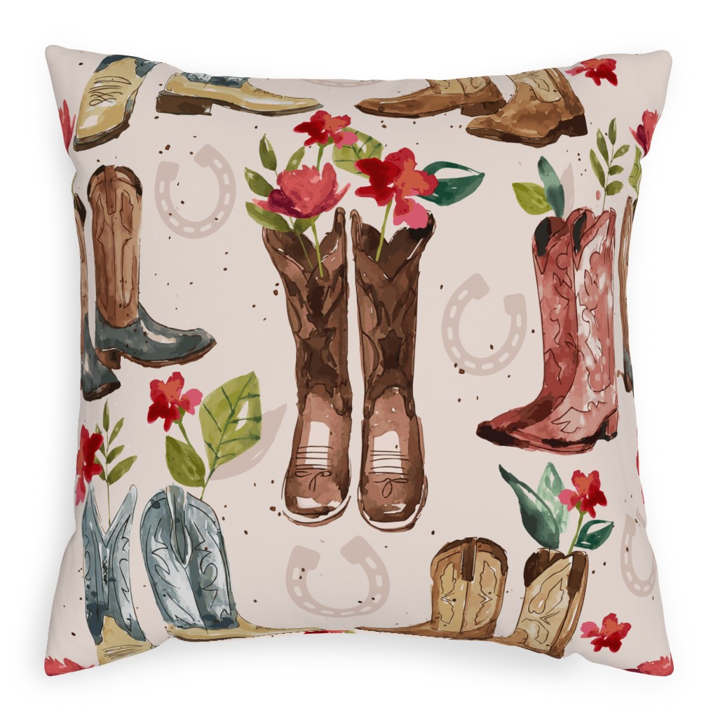 Western Boots - Multi Pillow, Woven, White, 20x20, Double Sided, Multicolor