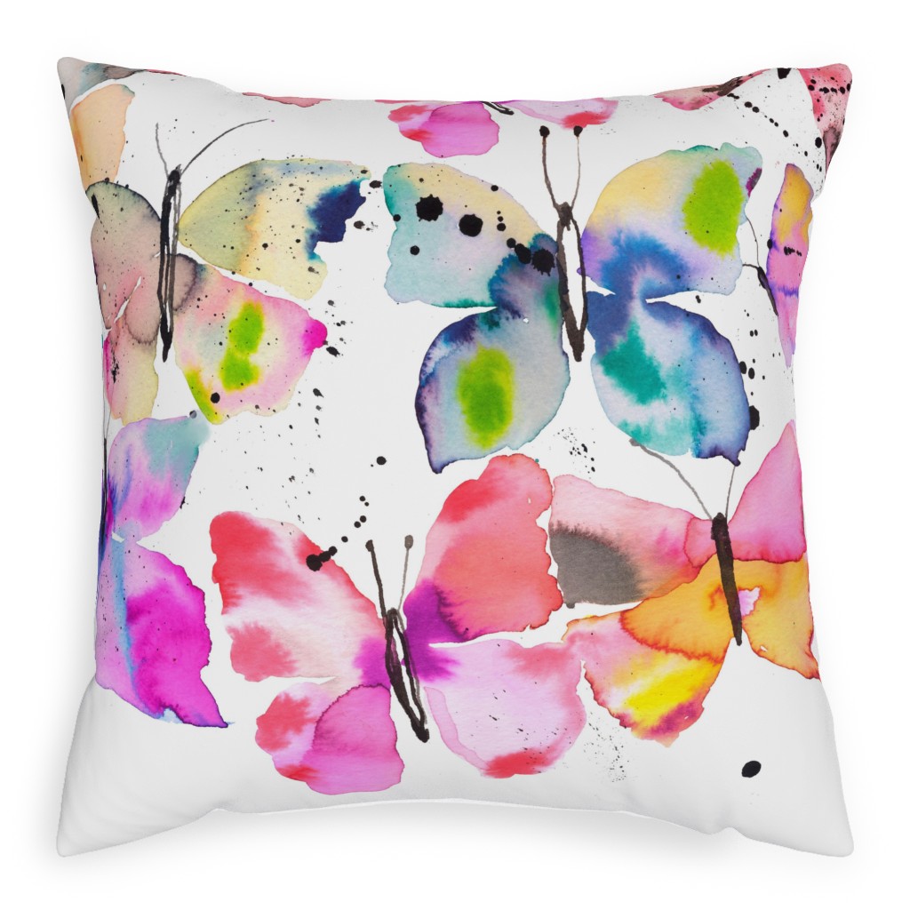 Watercolor Butterflies Gradation - Multi Pillow, Woven, White, 20x20, Double Sided, Multicolor