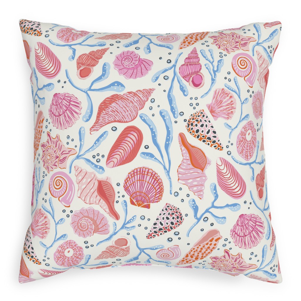 Seashells - Pink Pillow, Woven, White, 20x20, Double Sided, Multicolor