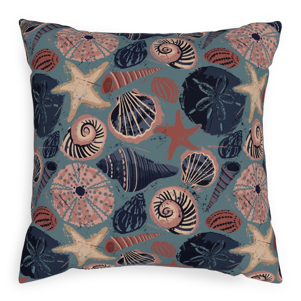 Seashells Pillow, Woven, White, 20x20, Double Sided, Multicolor