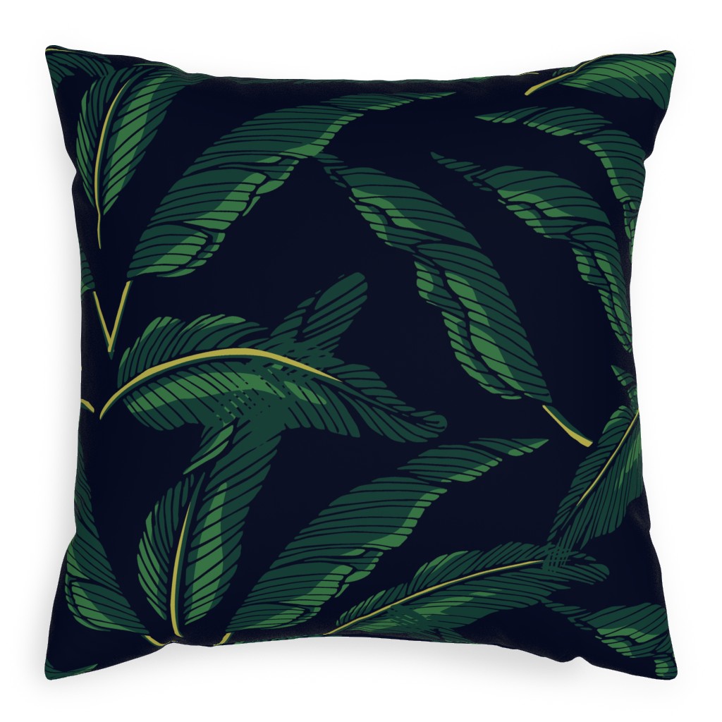 Moody Banana Leaves - Green Pillow, Woven, White, 20x20, Double Sided, Green, Classic Green