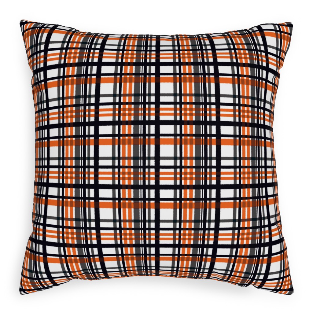 Intricate Plaid Pillow, Woven, White, 20x20, Double Sided, Orange