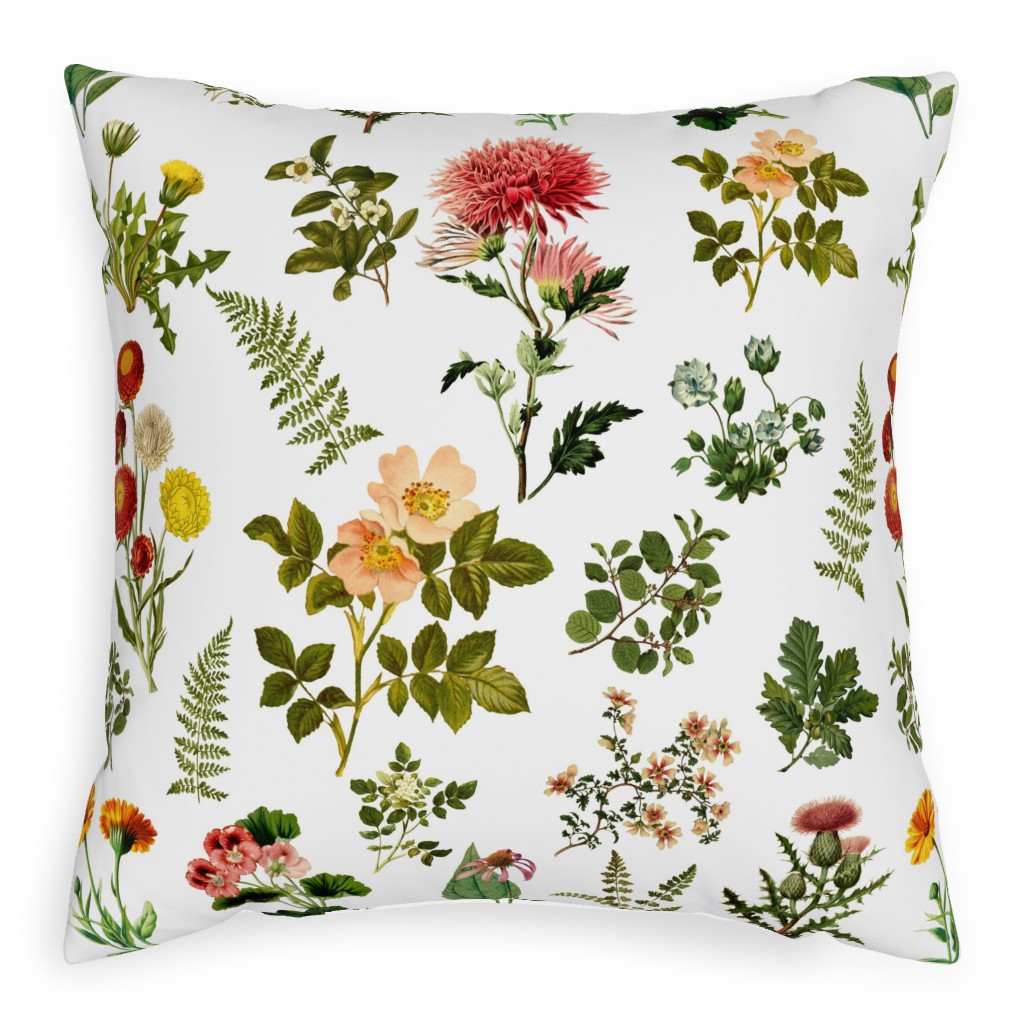 Lil Botanicals - White Pillow, Woven, White, 20x20, Double Sided, Green, Classic Green