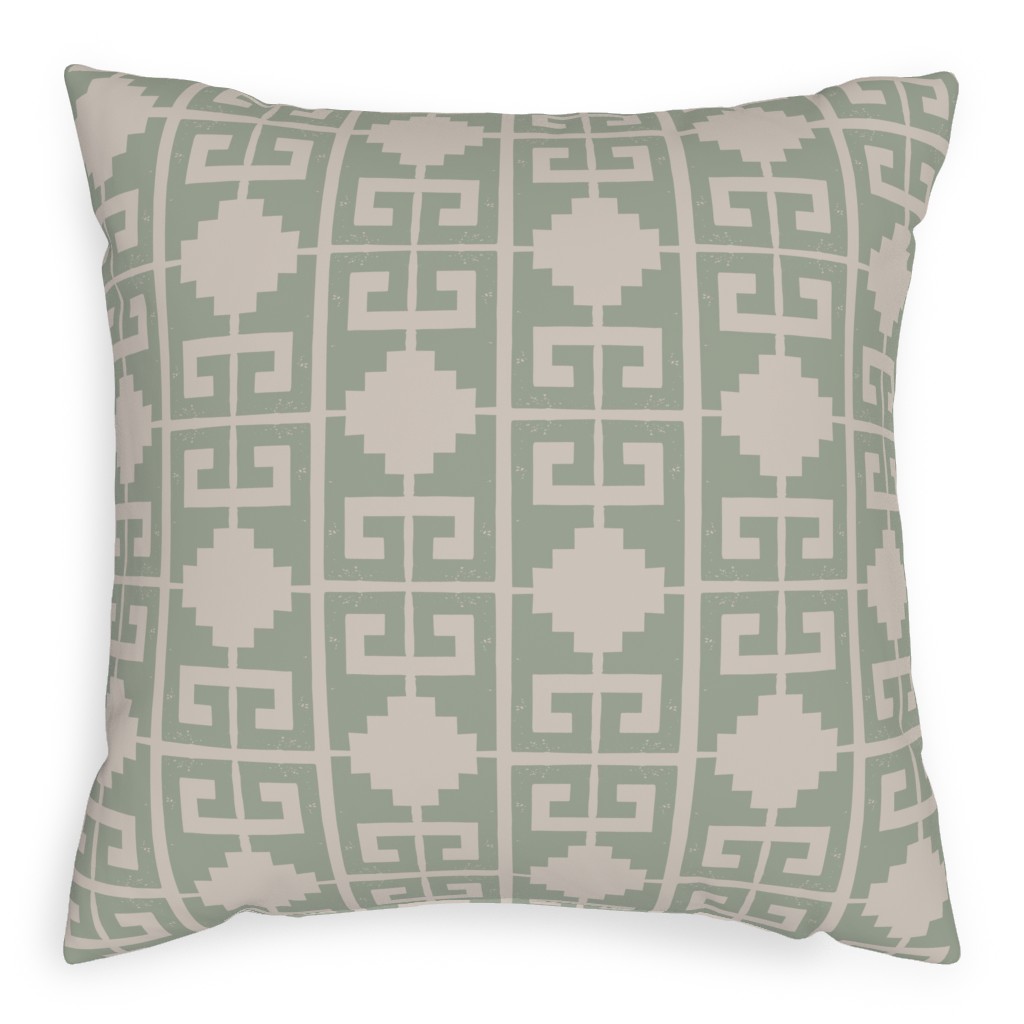Greek To Me - Green on Cream Pillow, Woven, White, 20x20, Double Sided, Green, Classic Green