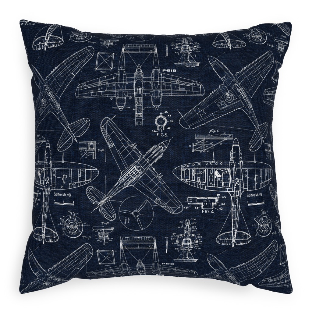 Airplanes - White and Blue Pillow, Woven, White, 20x20, Double Sided, Blue