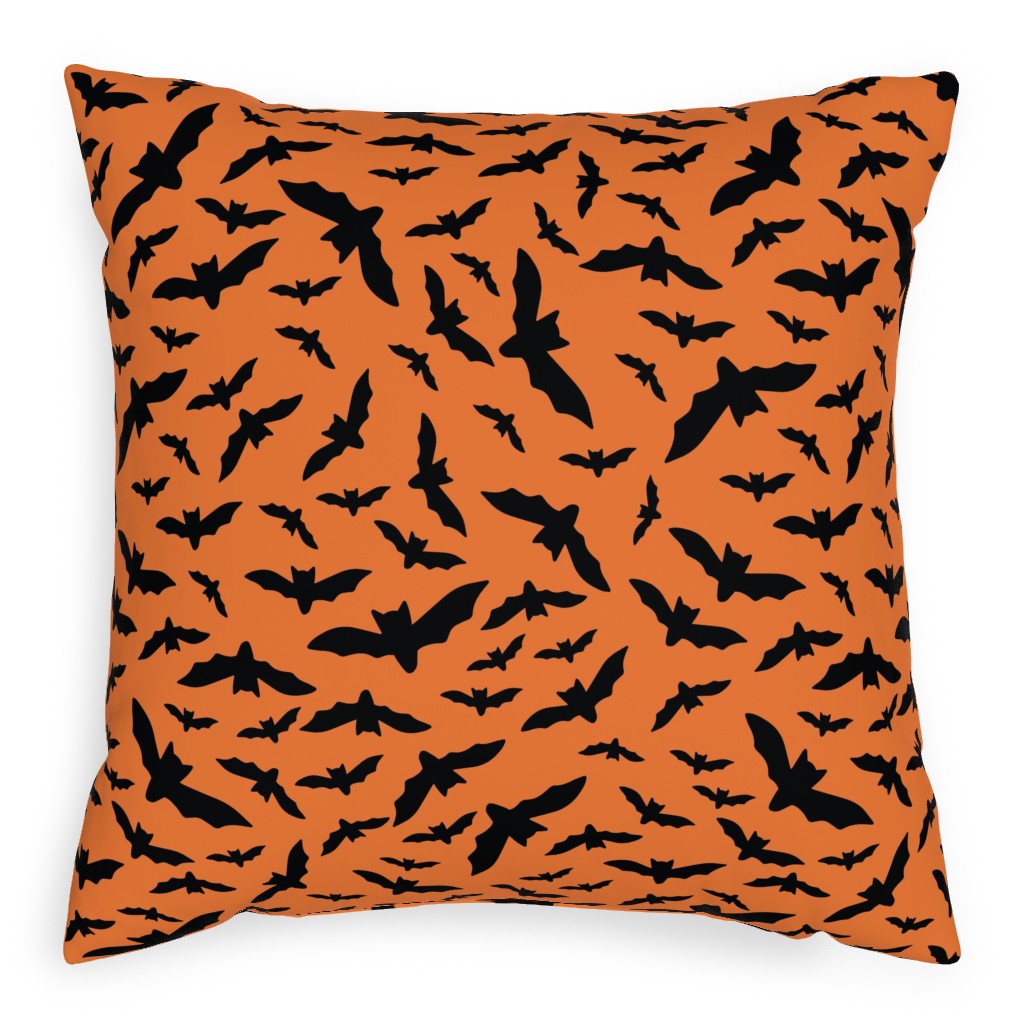 Black Bats Pillow, Woven, White, 20x20, Double Sided, Orange