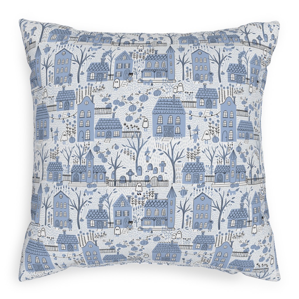 What Ghosts Around Comes Around - Blue Pillow, Woven, White, 20x20, Double Sided, Blue