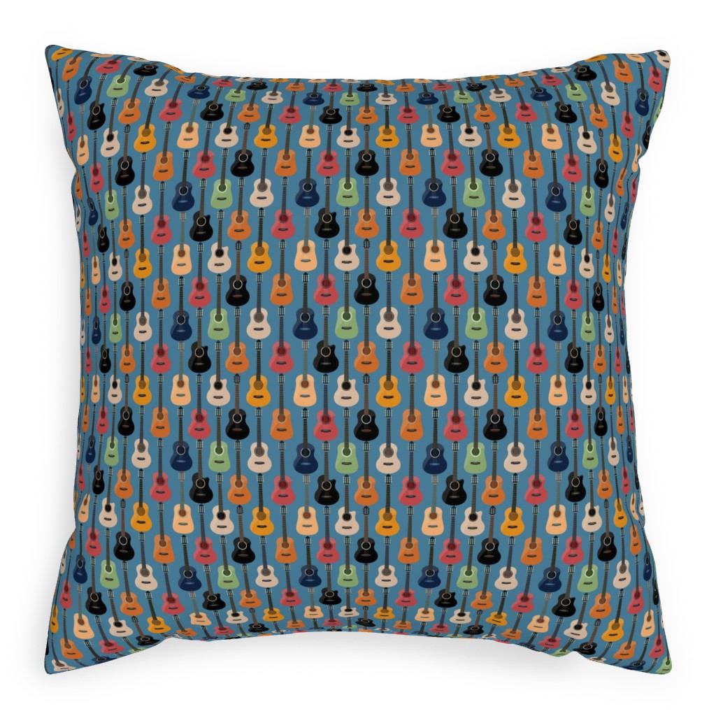 Guitars - Blue Pillow, Woven, White, 20x20, Double Sided, Blue