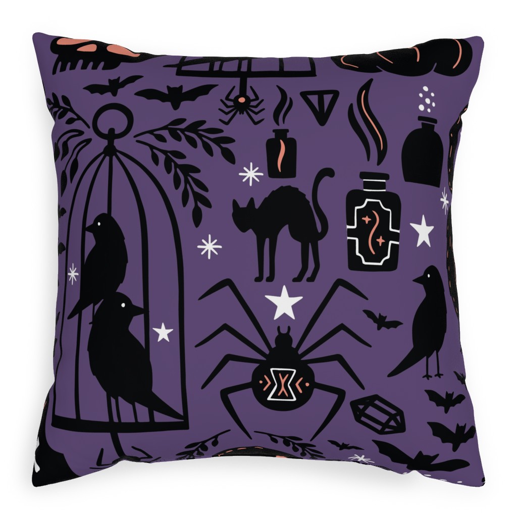 Spooky Witchcraft - Purple Pillow, Woven, White, 20x20, Double Sided, Purple, Purple