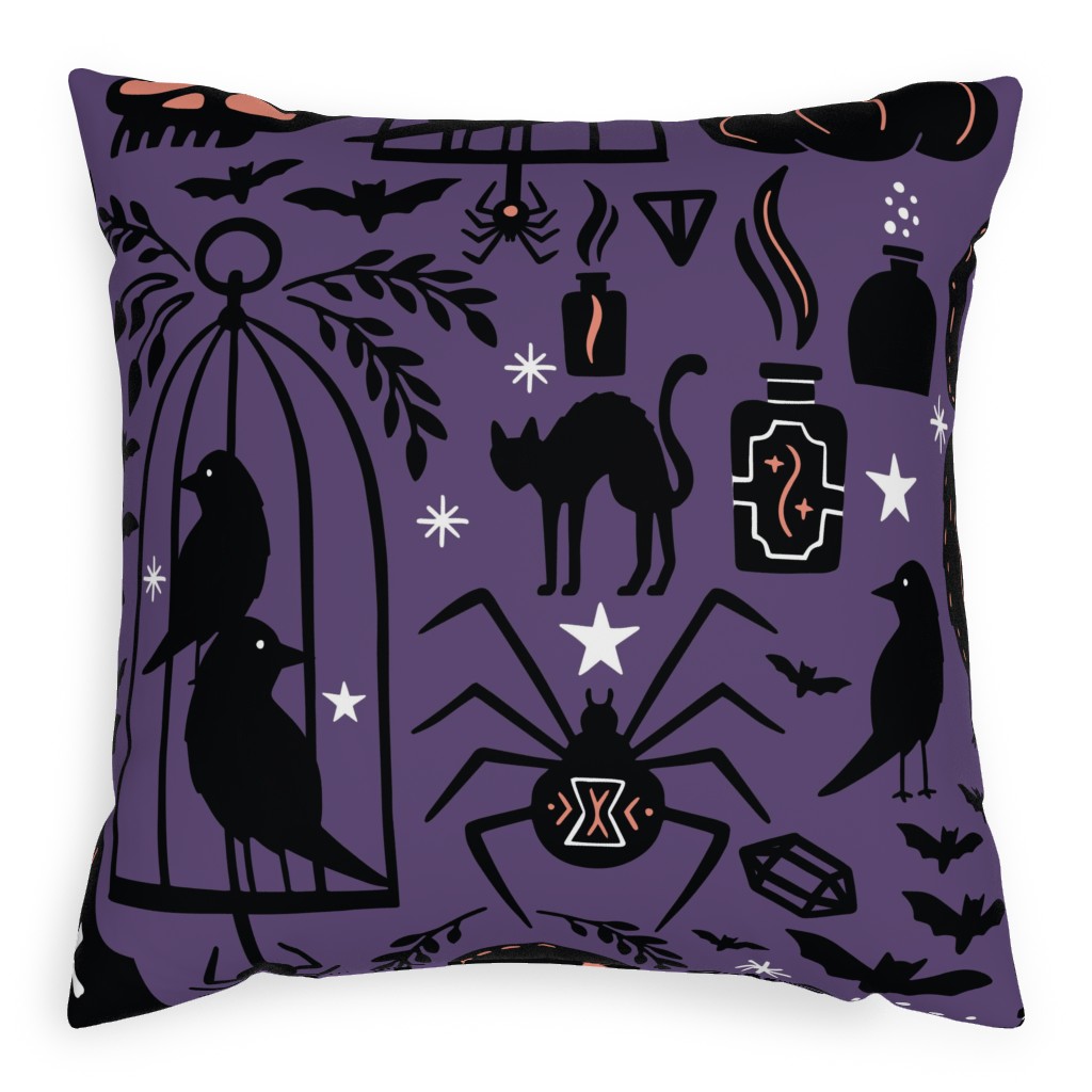 Spooky Witchcraft - Purple Pillow, Woven, White, 20x20, Double Sided, Purple