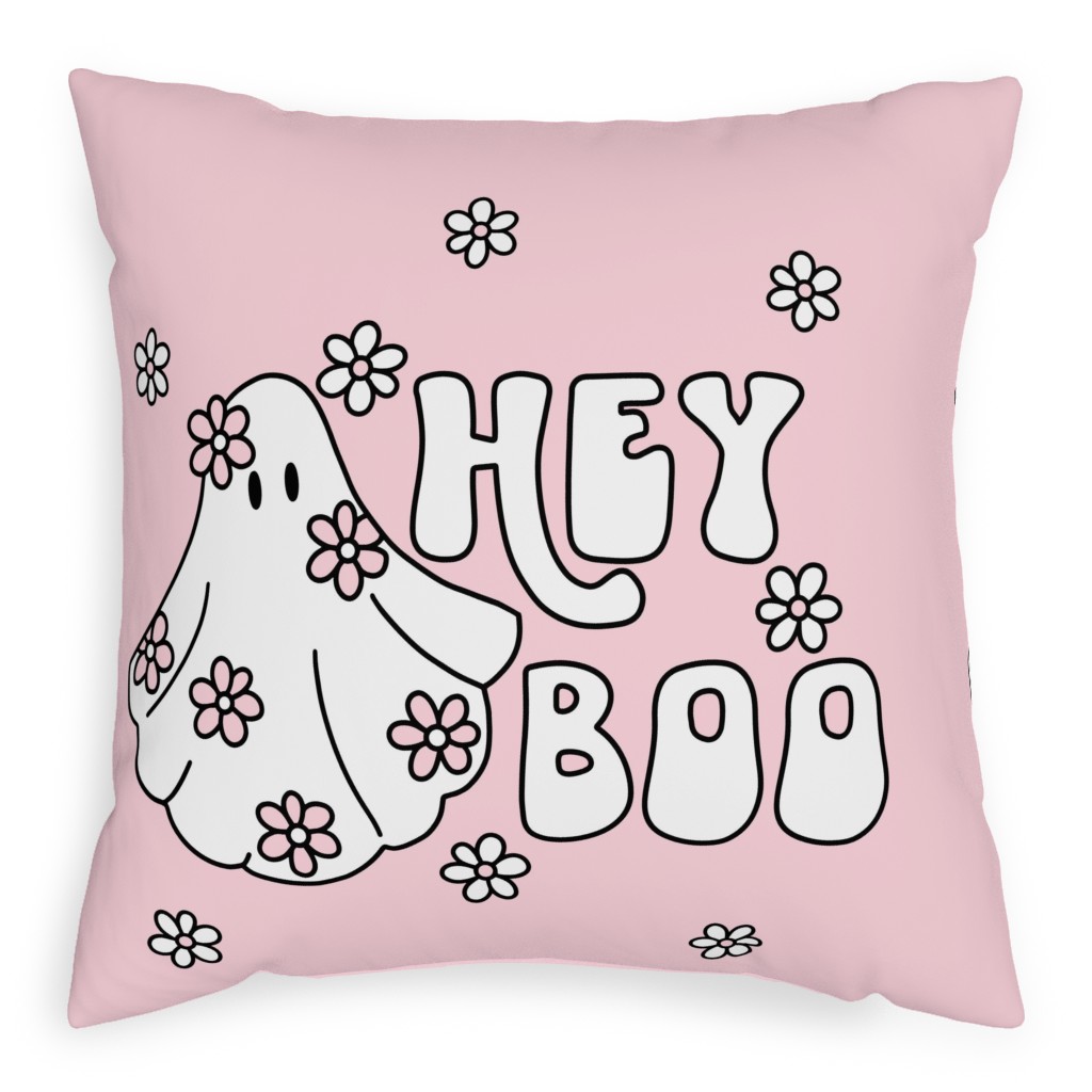 Hey Boo - Pink Pillow, Woven, White, 20x20, Double Sided, Pink, Bright Pink