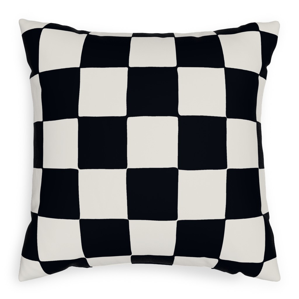 Retro Checker Checkerboard Pillow, Woven, White, 20x20, Double Sided, Black, Rich Black
