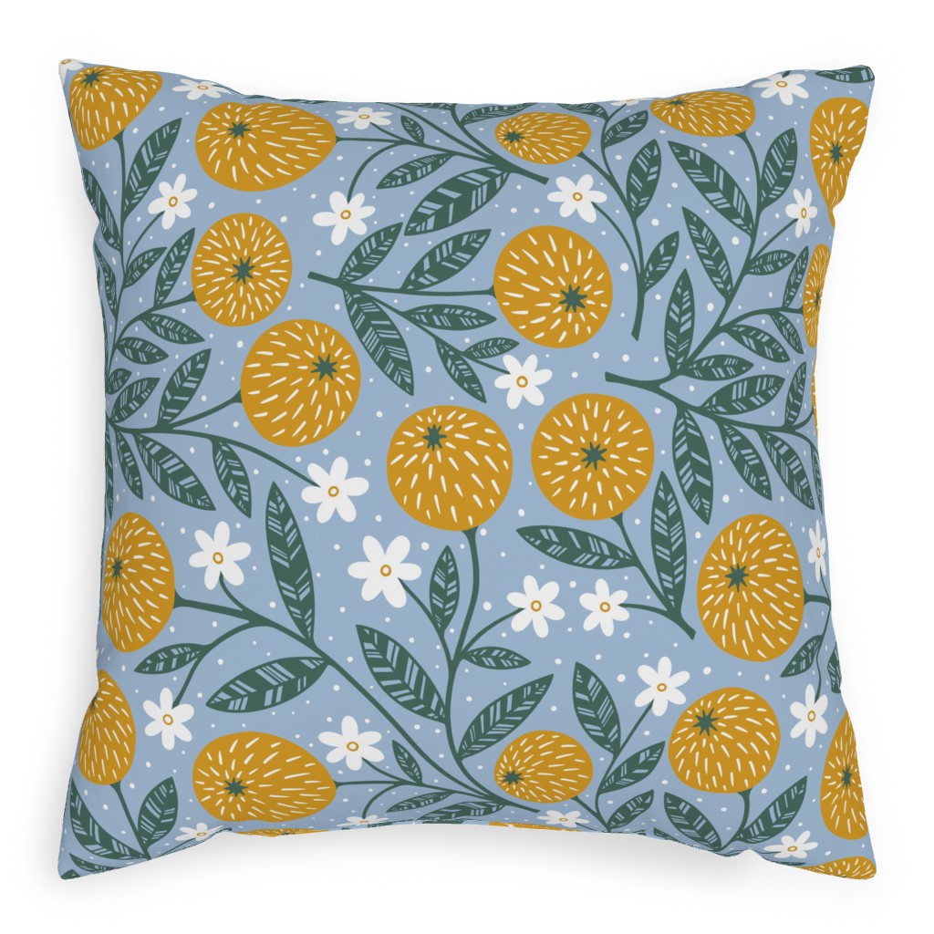Orange Trees - Blue Pillow, Woven, White, 20x20, Double Sided, Blue, True Blue