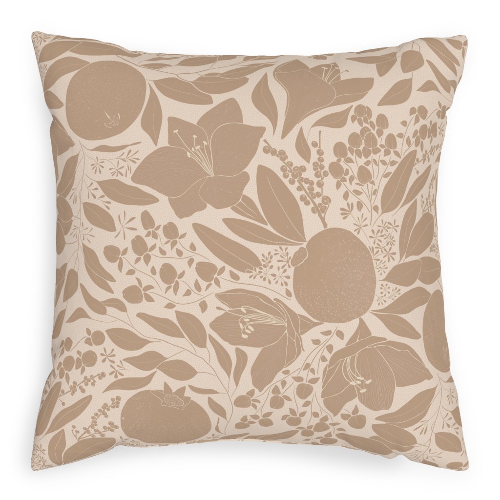 Winter Florals - Neutral Pillow, Woven, White, 20x20, Double Sided, Beige