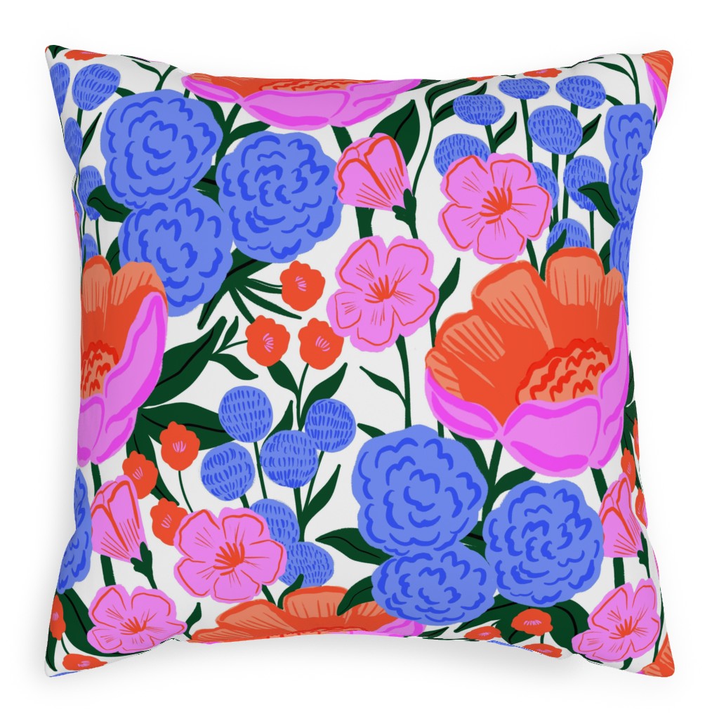 Garden Floral - Brights Pillow, Woven, White, 20x20, Double Sided, Multicolor