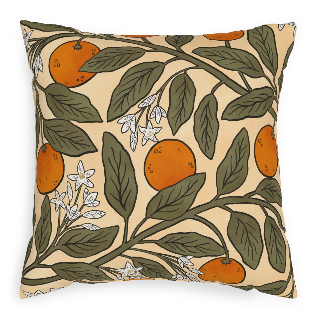 Art Nouveau Oranges Pillow, Woven, White, 20x20, Double Sided, Multicolor