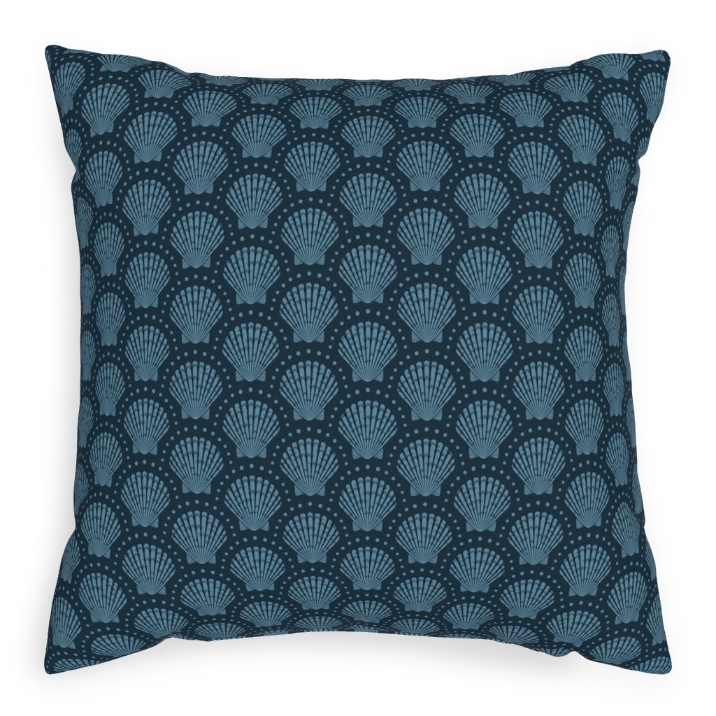 Pretty Scallop Shells - Navy Blue Pillow, Woven, White, 20x20, Double Sided, Blue