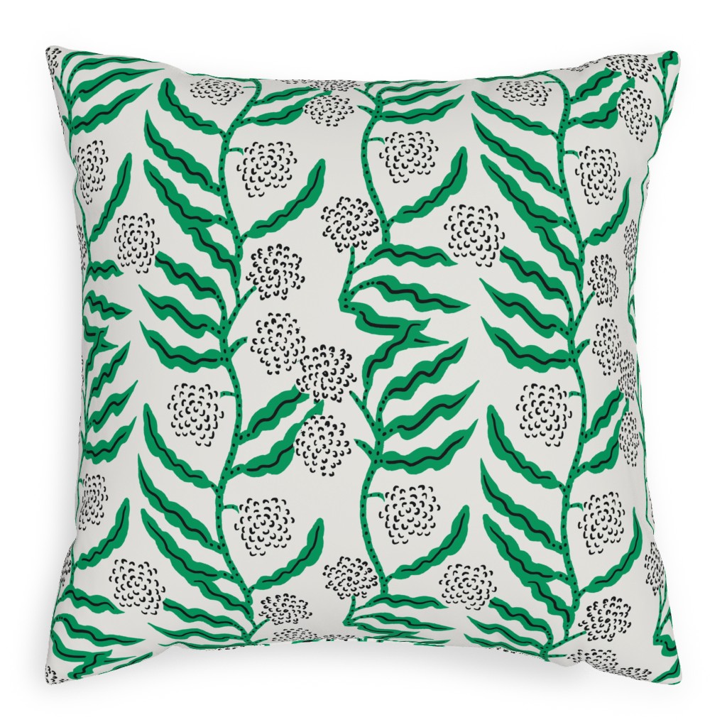 La Ville Vine Pillow, Woven, White, 20x20, Double Sided, Green, Emerald