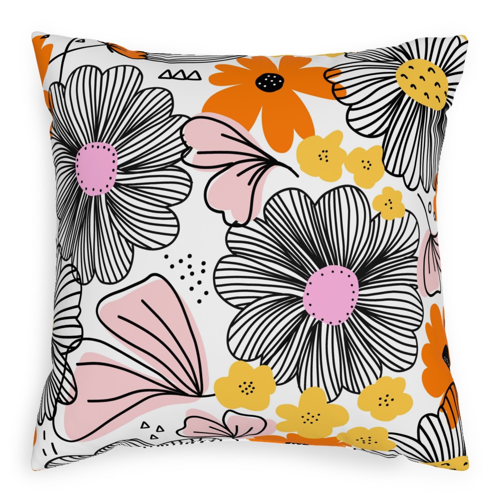 Line Art Florals - Multi Pillow, Woven, White, 20x20, Double Sided, Multicolor