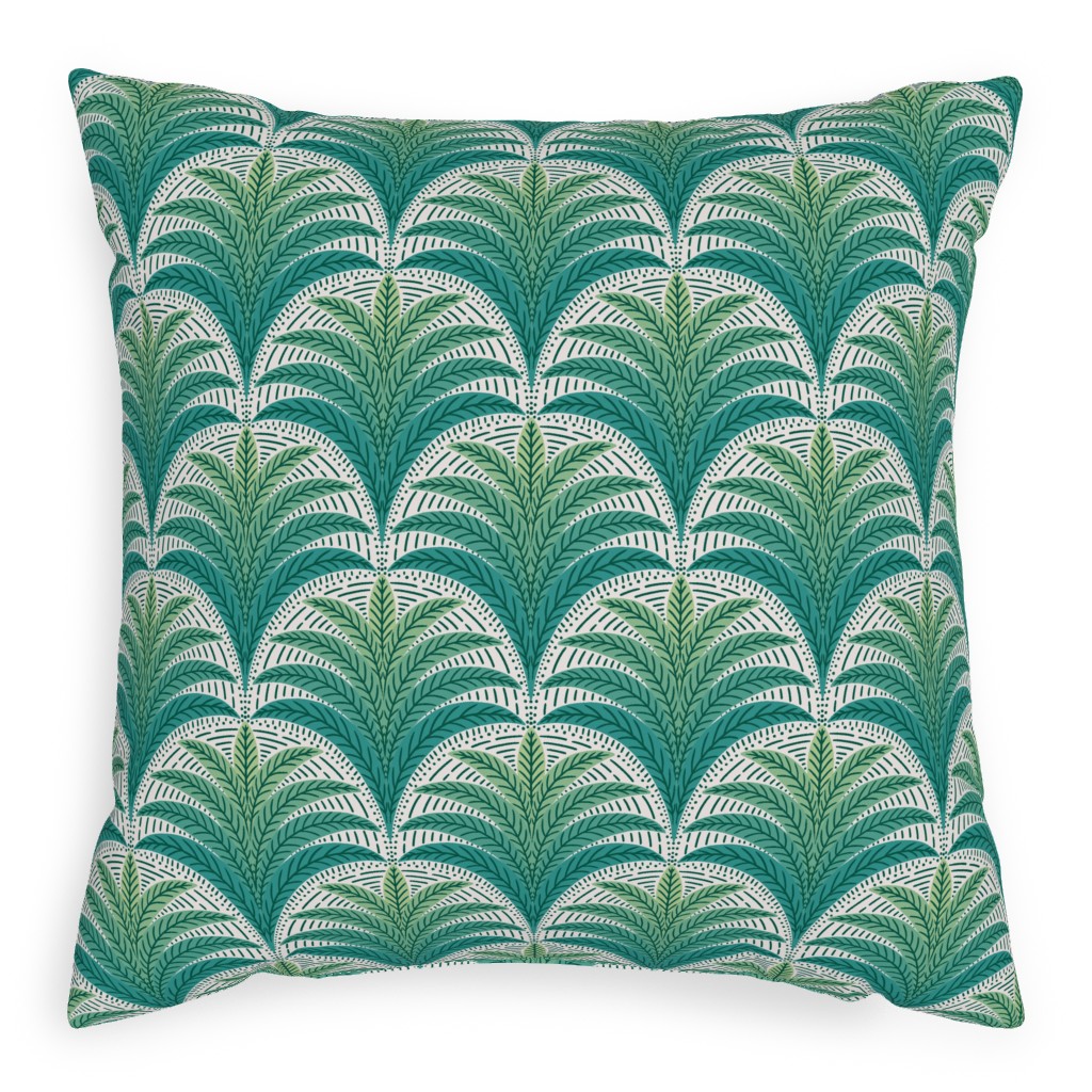Boho Palms - Green Pillow, Woven, White, 20x20, Double Sided, Green
