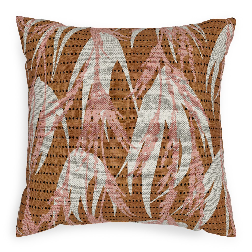 Vintage Palm Pillow, Woven, White, 20x20, Double Sided, Brown