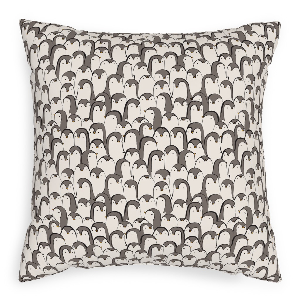 Penguin Huddle Pillow, Woven, White, 20x20, Double Sided, White, Smoke