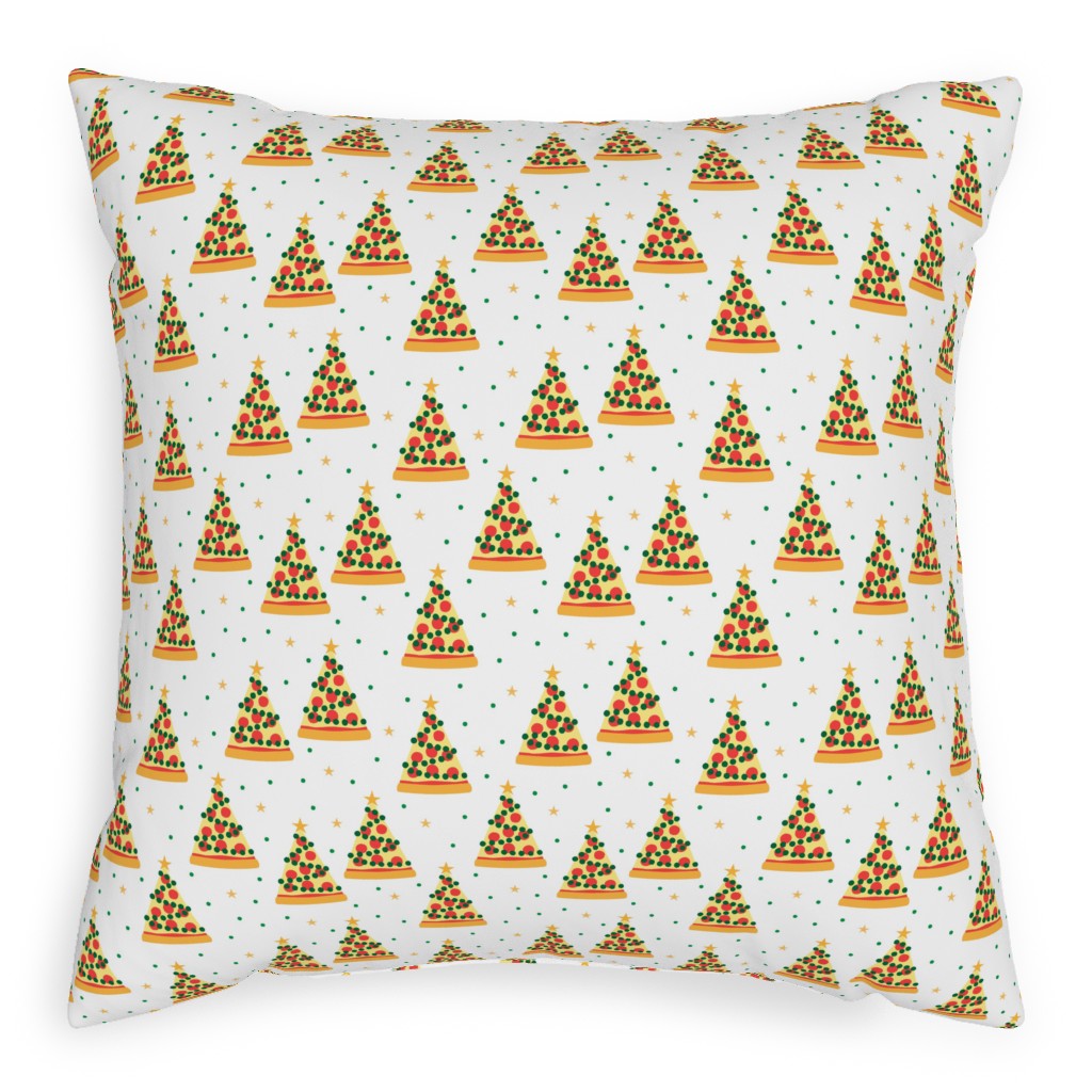 Pizza Christmas Trees - Multi on Light Pillow, Woven, White, 20x20, Double Sided, Multicolor