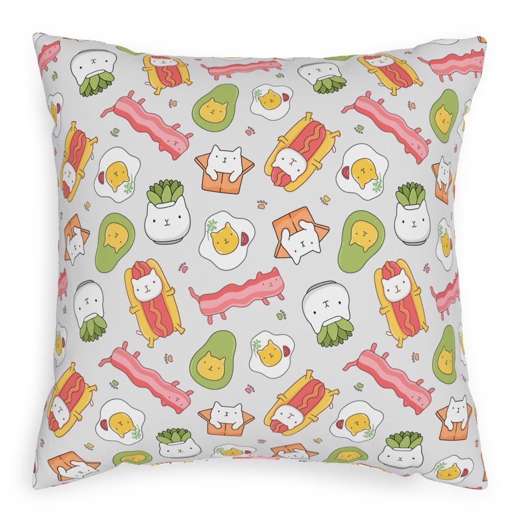 Cats and Foods Pillow, Woven, White, 20x20, Double Sided, Multicolor, Whisper Gray