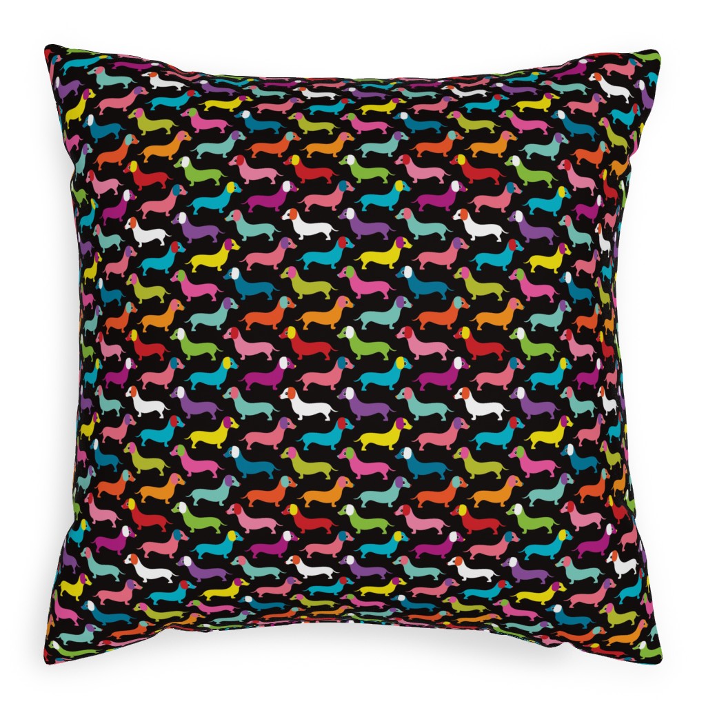 Retro Dachshund Dogs Pillow, Woven, White, 20x20, Double Sided, Multicolor, Black