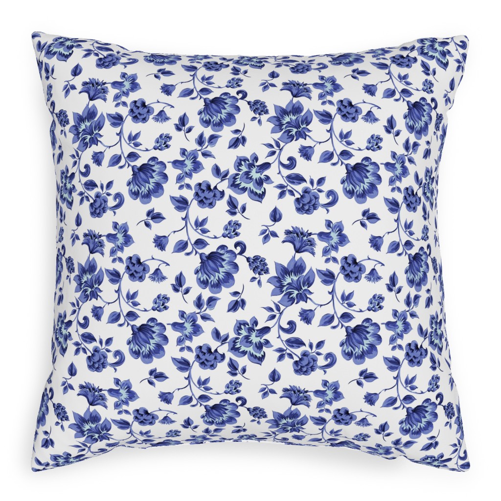 Fleurs De Provence - Blue and White Pillow, Woven, White, 20x20, Double Sided, Blue, True Blue