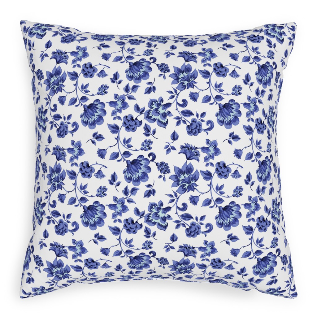 Fleurs De Provence - Blue and White Pillow, Woven, White, 20x20, Double Sided, Blue