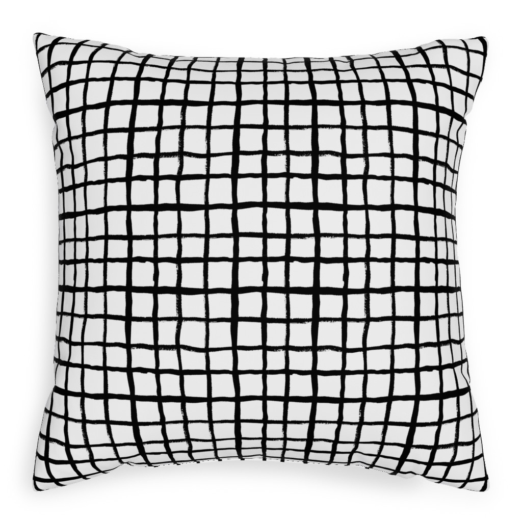 Simple Grid - Classic - Black and White Pillow, Woven, White, 20x20, Double Sided, Black