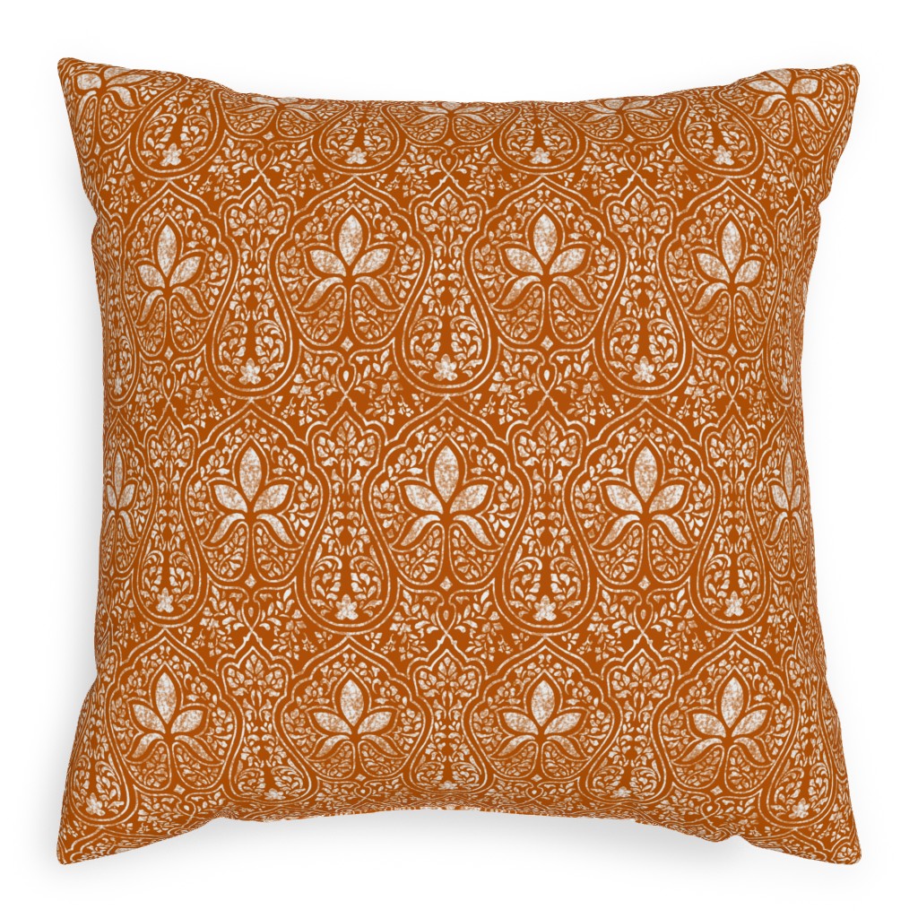 Rajkumari Batik - Spice and White Pillow, Woven, White, 20x20, Double Sided, Orange, Orange