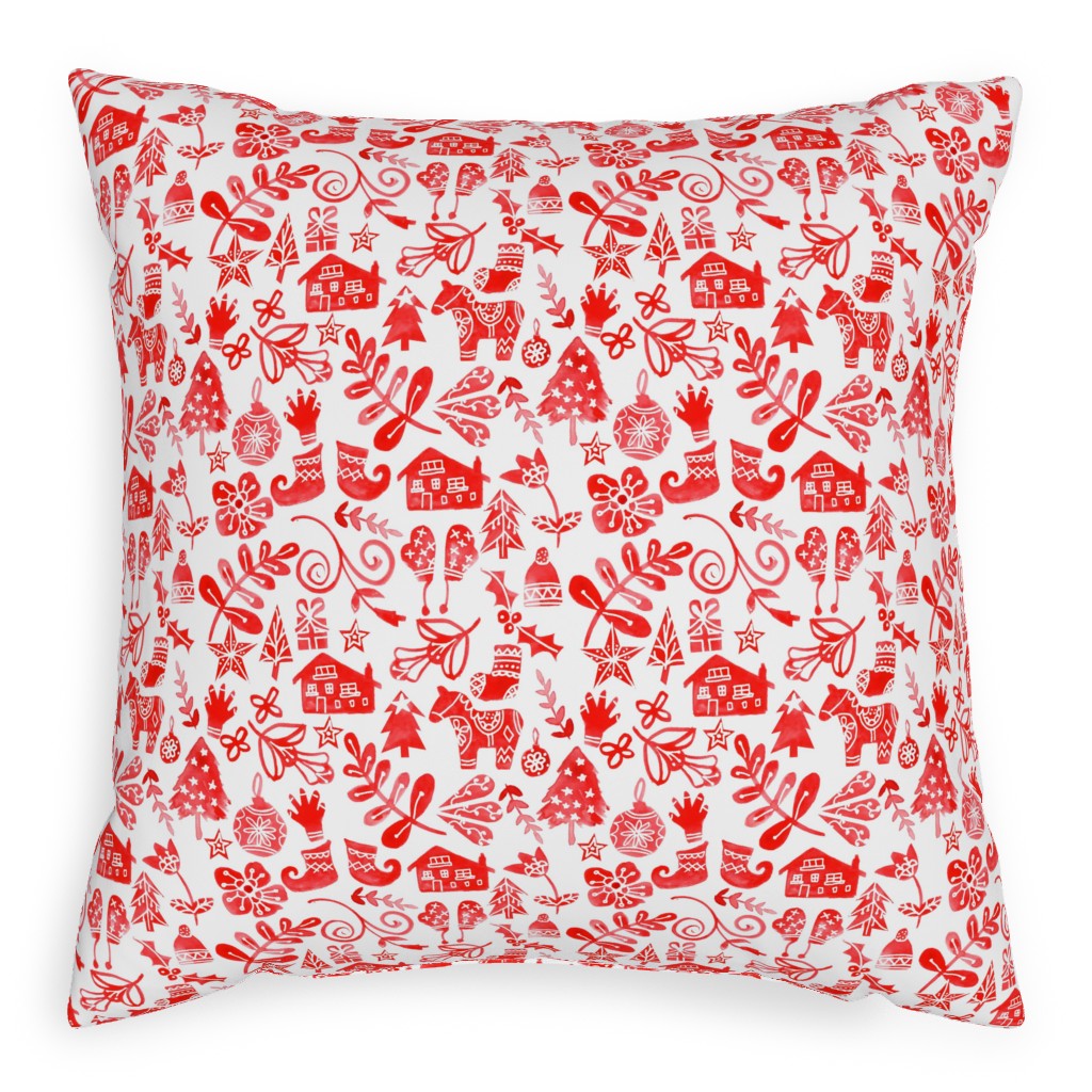 Red Christmas Pillow, Woven, White, 20x20, Double Sided, Red