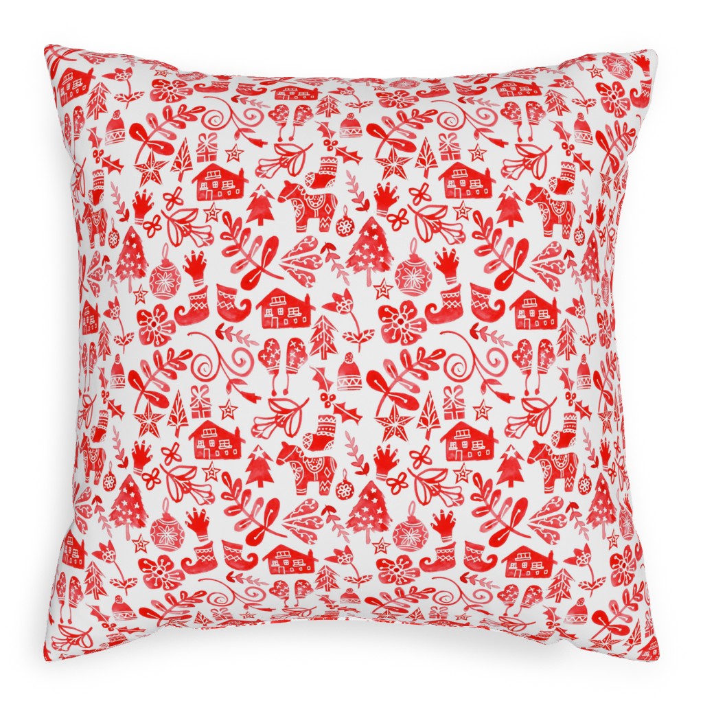 Red Christmas Pillow, Woven, White, 20x20, Double Sided, Red, Red